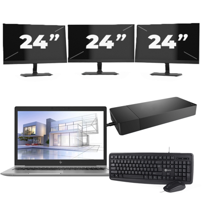 HP ZBook 15u G5 - Intel Core i7-8e Generatie - 15 inch - 16GB RAM - 256GB SSD - Windows 11 + 3x 24 inch Monitor