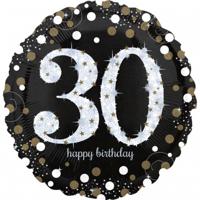 Amscan folieballon 30 Sparkling Birthday 71 cm zwart - thumbnail