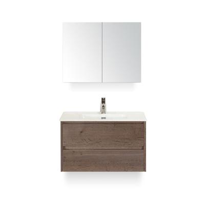 Dante Badmeubelset 80 cm - Tabacco - Keramische Wastafel Wit Cover - met Spiegelkast