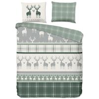 Good Morning Dekbedovertrek "rendieren" - Groen - (240x200/220 cm) - Katoen Flanel - thumbnail