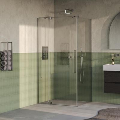 BRAUER Stellar douchecabine met draaideur helder glas 100x100x200 omkeerbaar incl. glascoating PVD RVS-kleurig geborsteld BRAUER Stellar douchecabine met draaideur helder glas 100x100x200 omkeerbaar incl. glascoating PVD RVS-kleurig geborsteld