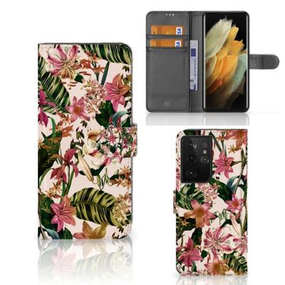Samsung Galaxy S21 Ultra Hoesje Flowers | Portemonnee hoesje Samsung Galaxy S21 Ultra Hoesje Flowers | Portemonnee hoesje