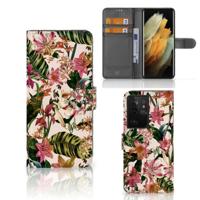 Samsung Galaxy S21 Ultra Hoesje Flowers | Portemonnee hoesje - thumbnail