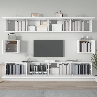 6-delige Tv-meubelset bewerkt hout wit - thumbnail