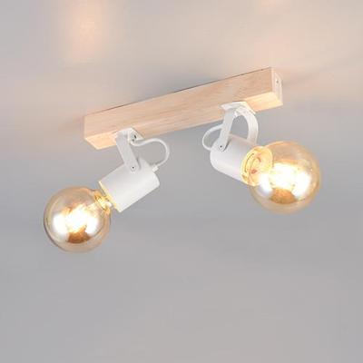 Trio Plafondlamp dubbelLynar wit met hout - R86662031