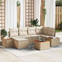 7-delige tuinset met kussens in beige poly rattan en acacia - thumbnail