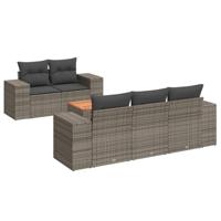 6-delige Loungeset met kussens poly rattan grijs - thumbnail
