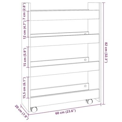 Opbergtrolley smal 4-laags bewerkt hout betongrijs