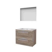 Basic-Line Basic 46 Badkamermeubelset - 80 x 46 cm - Met Grepen - 2 Lades - Keramische Wastafel - 1 Kraangat - Spiegel - Scotch Oak - thumbnail