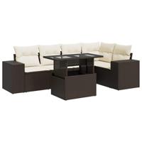 6-delige Loungeset met kussens poly rattan bruin - thumbnail
