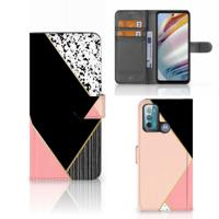 Motorola Moto G60 | Book Case | Zwart Roze Vormen - thumbnail
