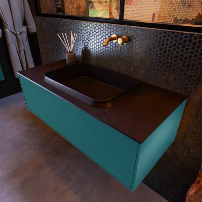 Badkamermeubelset Mondiaz Erin 100 cm met 1 Lade met RIDGE Wastafel Midden Urban Zonder Kraangaten Greeploos Mat Smag