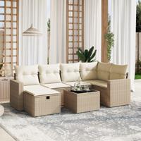 6-delige Loungeset met kussens poly rattan beige - thumbnail