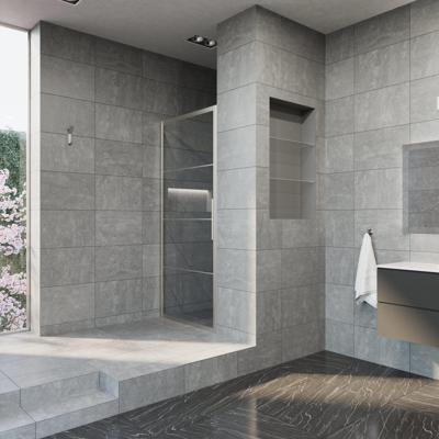 Nisdeur Aquasplash Frame 90x200 cm 8 mm NANO Glas met Raster Geborsteld RVS Aquasplash Nisdeur Aquasplash Frame 90x200 cm 8 mm NANO Glas met Raster Geborsteld RVS Aquasplash