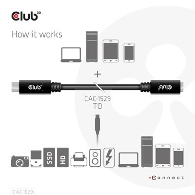 Club 3D usb-c gen 1 verlengkabel (zwart, 1 meter, 5 gbp/s, 60 watt)