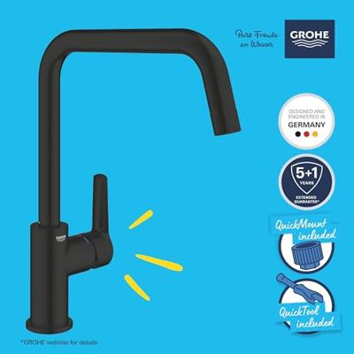 Grohe QuickFix Start verhoogde keukenmengkraan hoekig mat zwart - thumbnail