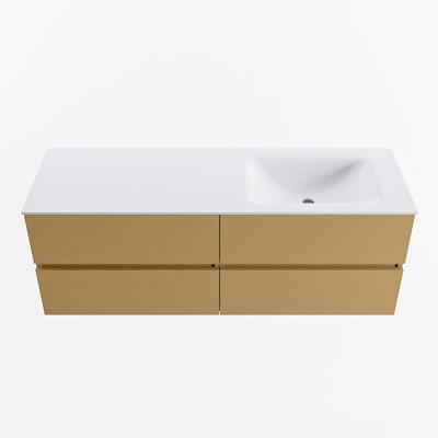 MONDIAZ VICA 140cm badmeubel onderkast Oro 4 lades. Wastafel CLOUD rechts 1 kraangat, kleur Talc.