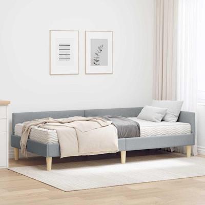 Hoekbedframe met Matras Anders 2 pcs Lichtgrijs Stof