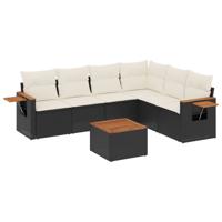 7-delige Loungeset met kussens poly rattan zwart - thumbnail