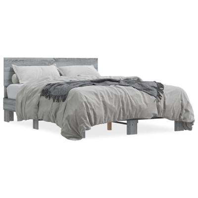 Bedframe bewerkt hout metaal grijs sonoma eiken 140x200 cm - thumbnail