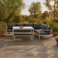 Nohr Hoek Loungeset 'Brianca' Met hoekbank, tafel en bankje, kleur Wit/Grijs - thumbnail