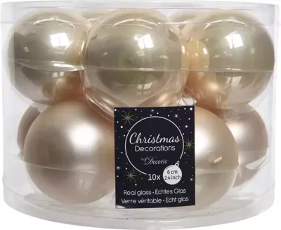 Decoris kerstballen Glas 10st parel 6cm