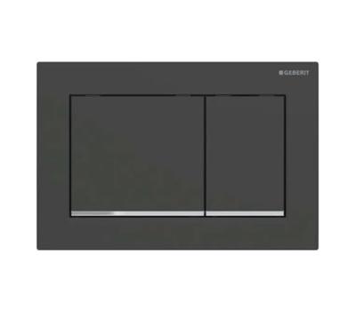 Geberit Drukplaat Omega 30 voor 2-toets Spoeling met Glansverchroomde Designstroken Mat Zwart Geberit Drukplaat Omega 30 voor 2-toets Spoeling met Glansverchroomde Designstroken Mat Zwart