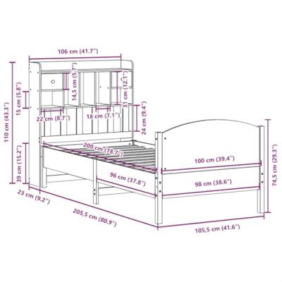 Bed met boekenkast zonder matras grenenhout wasbruin 100x200 cm