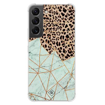 Samsung Galaxy S22 shockproof hoesje - Luipaard marmer mint