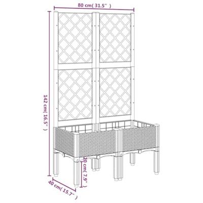 Plantenbak met latwerk 80x40x142 cm polypropeen blauwgrijs