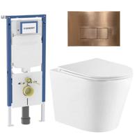 QeramiQ Dely Toiletset - 36.3x51.7cm - diepspoel - rimless - Geberit UP720 inbouwreservoir - softclose toiletzitting - koperen bedieningsplaat - rechtehoekige knoppen - wit glans SW1159504/SW1237202/SW1026255/SW706197 - thumbnail