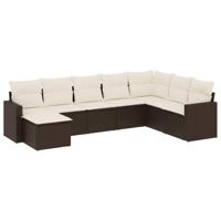 8-delige Loungeset met kussens poly rattan bruin - thumbnail