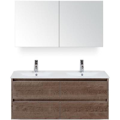 Dante Badmeubelset 120 cm - Tabacco - Keramische Wastafel Wit Enjoy met Spiegelkast