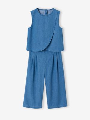 Set met korte broek en top van licht denim middenblauw
