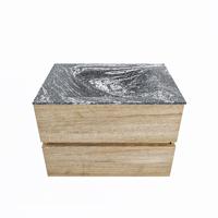 MONDIAZ VICA-DLUX 70cm badmeubel onderkast Washed Oak 2 lades. Inbouw wastafel CLOUD midden zonder kraangat, kleur Lava. - thumbnail