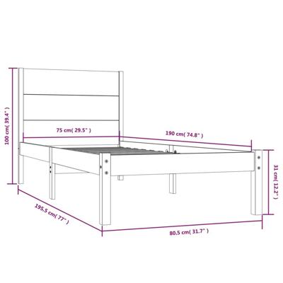 Bedframe massief hout 75x190 cm