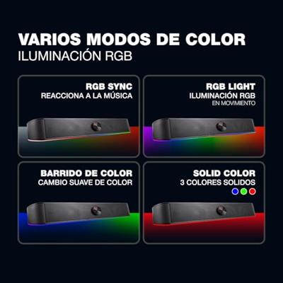 CoolBox DeepGaming Soundbar PC met RGB-verlichting, R200B, pc-luidspreker, gaming stereo 2.0, 6 W RMS, ingang 3,5 mm jack + bluetooth 5.0, voor pc, laptop, tv, zwart