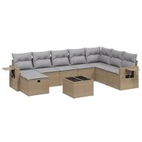 9-delige Loungeset met kussens poly rattan gemengd beige - thumbnail