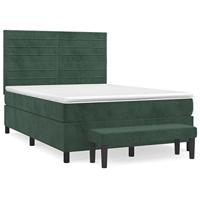 Boxspring met matras fluweel donkergroen 140x190 cm - thumbnail