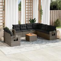 10-delige Loungeset met kussens poly rattan grijs - thumbnail