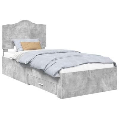 Bedframe met hoofdeinde Beton Grijs 75 x 190 cm Bewerkt hout