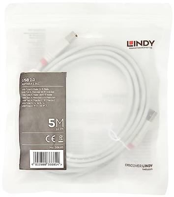 LINDY 36685 USB-kabel USB 2.0 USB-A stekker, USB-B stekker 5.00 m Grijs Vertind