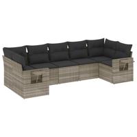 7-delige Loungeset met kussens poly rattan lichtgrijs - thumbnail