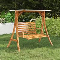 VidaXL Schommelframe met crèmekleur dak gebogen hout met teakafwerking - thumbnail