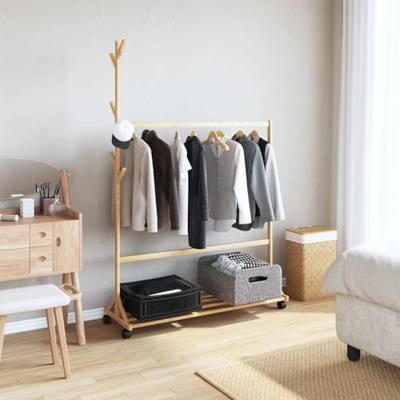 VidaXL Kledingrek met haken en wielen 100x35x157 cm bamboe VidaXL Kledingrek met haken en wielen 100x35x157 cm bamboe