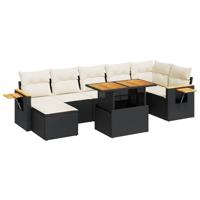 8-delige Loungeset met kussens poly rattan acacia zwart - thumbnail