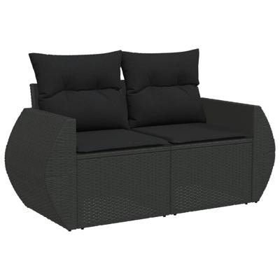 8-delige Loungeset met kussens poly rattan zwart - thumbnail