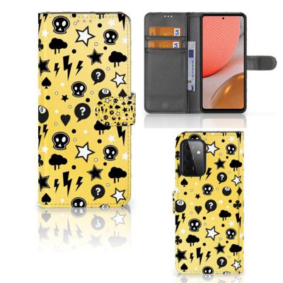 Telefoonhoesje met Naam Samsung Galaxy A72 Punk Geel | Portemonnee hoesje Telefoonhoesje met Naam Samsung Galaxy A72 Punk Geel | Portemonnee hoesje