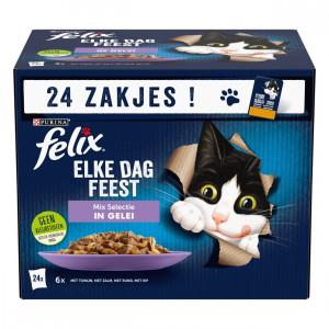 Felix Elke Dag Feest Mix Selectie met tonijn, zalm, rund, kip in gelei kattenvoer (24x85g) 4 x (96 x 85g) Felix Elke Dag Feest Mix Selectie met tonijn, zalm, rund, kip in gelei kattenvoer (24x85g) 4 x (96 x 85g)