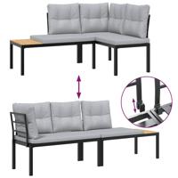 3-delige Loungeset met kussens gepoedercoat staal zwart - thumbnail